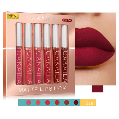 6-pack lip gloss set, long-lasting non stick cup liquid lipstick velvet matte lip gloss