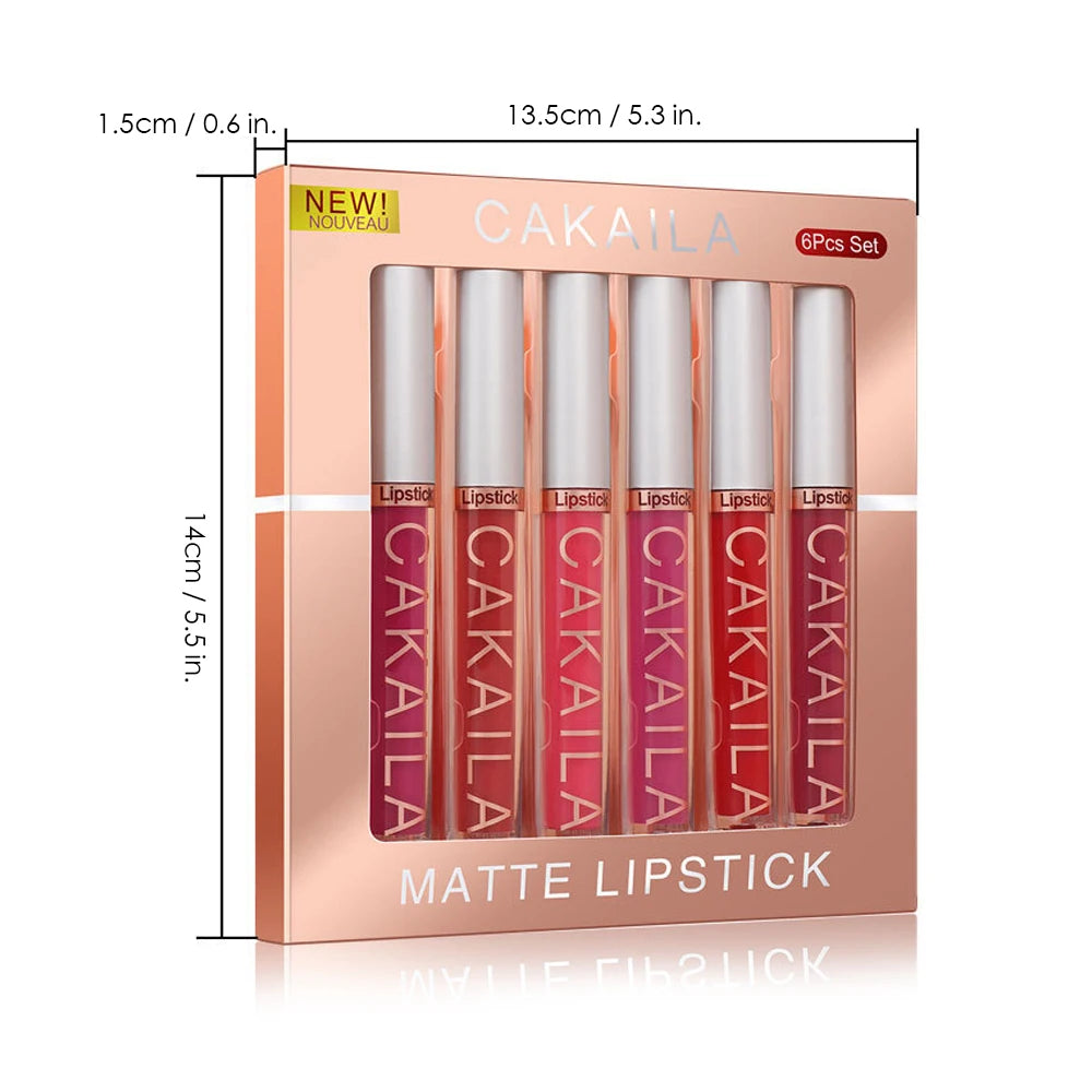 6-pack lip gloss set, long-lasting non stick cup liquid lipstick velvet matte lip gloss