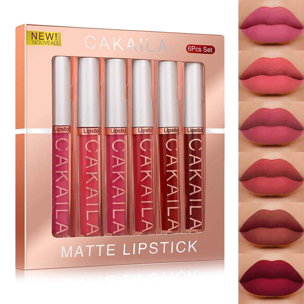 6-pack lip gloss set, long-lasting non stick cup liquid lipstick velvet matte lip gloss