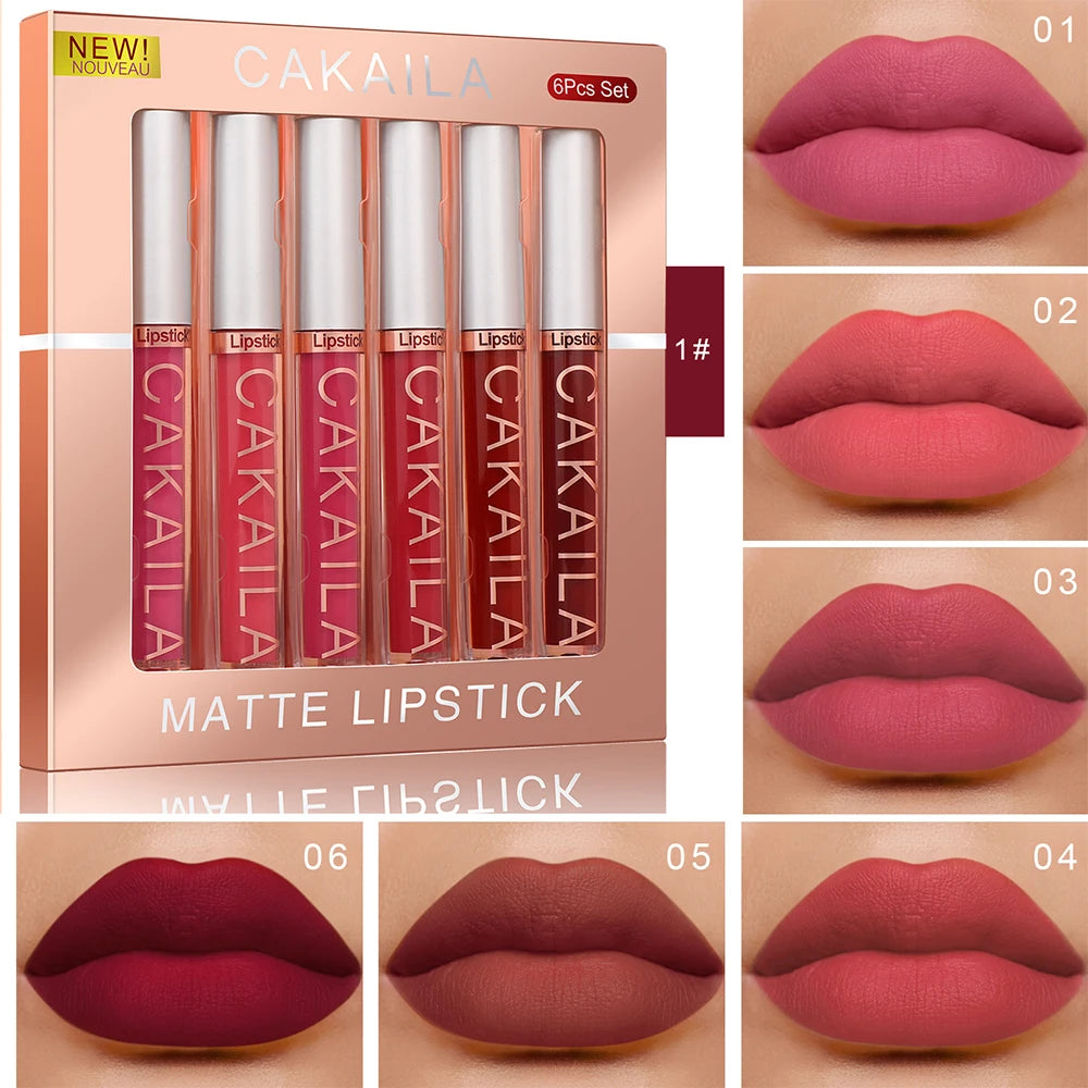 6-pack lip gloss set, long-lasting non stick cup liquid lipstick velvet matte lip gloss