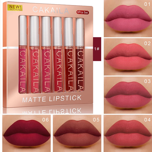 6-pack lip gloss set, long-lasting non stick cup liquid lipstick velvet matte lip gloss