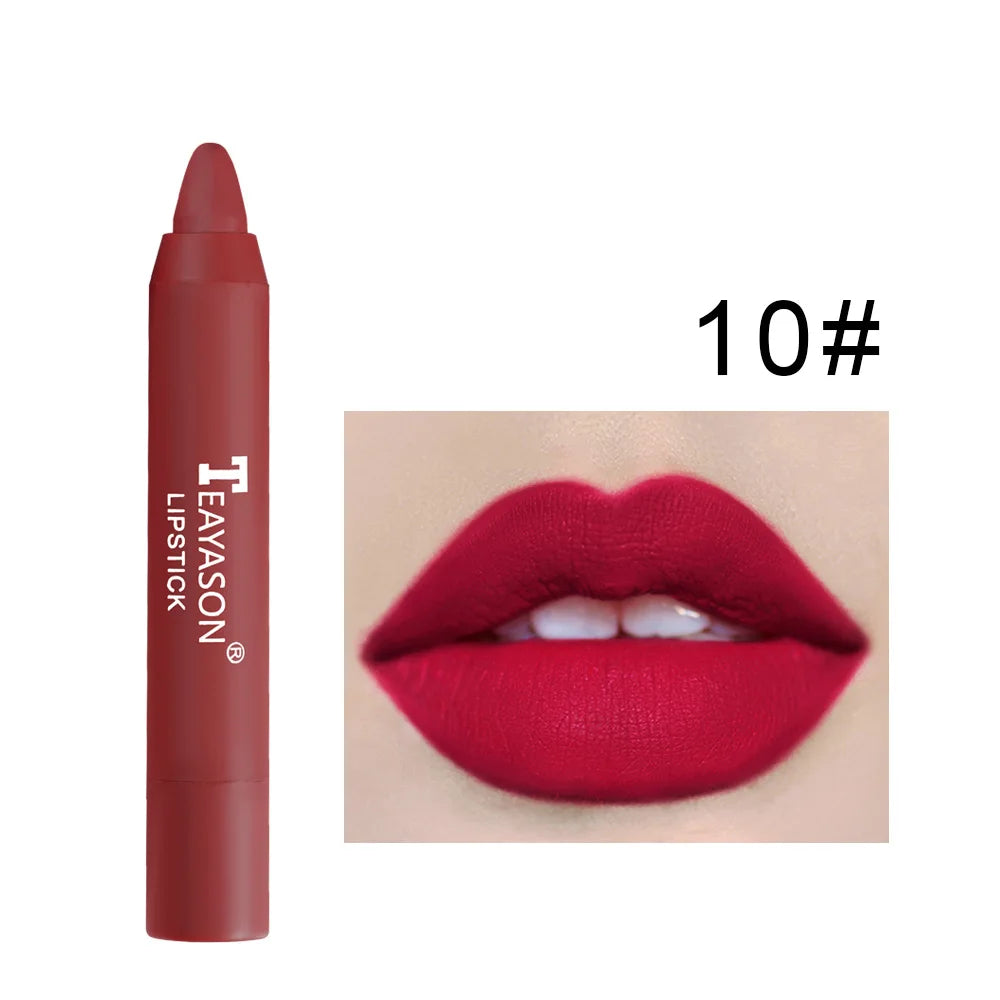 Waterproof Matte Sexy Red Lipstick Pencil Velvet Lipliner Moisturizing Easy Coloring Lipstick Crayon Lasting Makeup 12 Color Lip