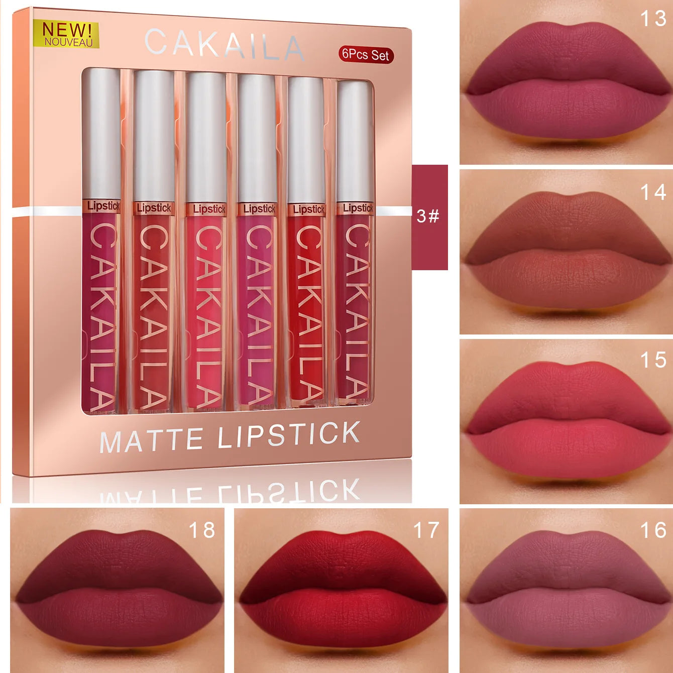 6-pack lip gloss set, long-lasting non stick cup liquid lipstick velvet matte lip gloss