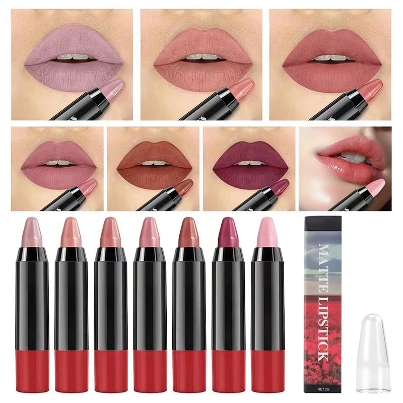 1PC 7 Colors Velvet Matte Lipsticks Pencil Waterproof Long Lasting Sexy Red Lip Stick Non-Stick Cup Makeup Lip Tint Pen Cosmetic