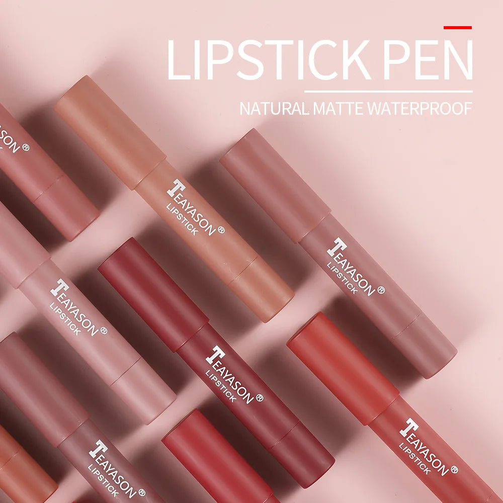 Waterproof Matte Sexy Red Lipstick Pencil Velvet Lipliner Moisturizing Easy Coloring Lipstick Crayon Lasting Makeup 12 Color Lip