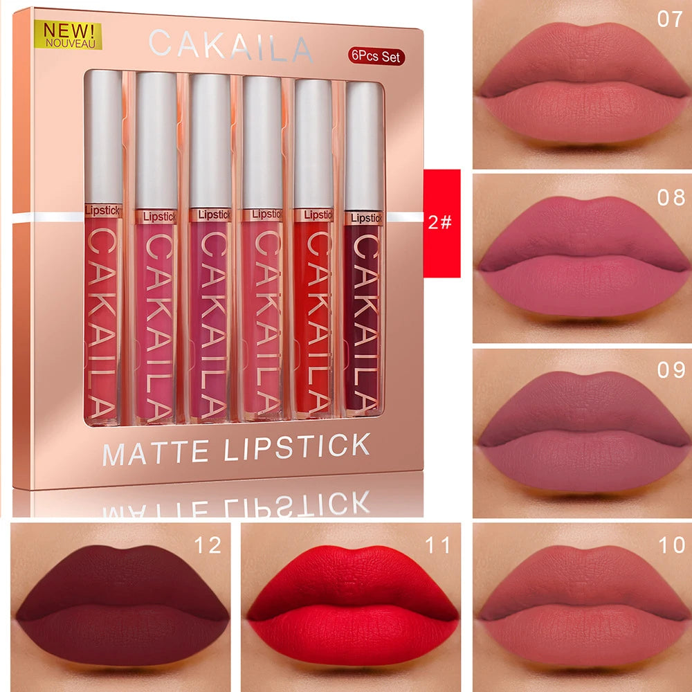 6-pack lip gloss set, long-lasting non stick cup liquid lipstick velvet matte lip gloss